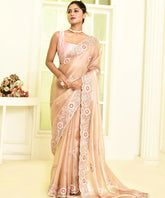 Pastel Pink Tissue Organza Saree with Zari Sequence Embroidery
